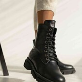 Женские ботинки кожаные зимние черные 