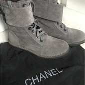 Chanel calfskin quilted combat suede grey boots оригинальные трендовые ботильоны