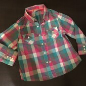 Рожево-бірюзова сорочка в клітинку із перлинними кнопками, Next, 100% cotton 3-4 роки