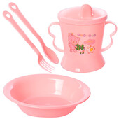 ✅ Посуда детская пластик 4пр/наб (тарелка, чашка-поилка, вилка, ложка)