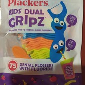 Kid's Dual Gripz, детские зубочистки с нитью, с фтором, фруктовый смузи, 75 шт.