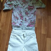Пакет женских вещей джинсы белые и блузки
