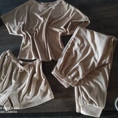 Розпродаж велюрова піжама жіноча трійка, Футболка, шорти, штани