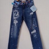 Оригінальні прямі джинси бойфренди рвані з високою посадкою
