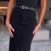 Чорна стильна жіноча спідниця міді з розрізом 42-52 рр Женская модная юбка джинс бенгалин 0831090 гр