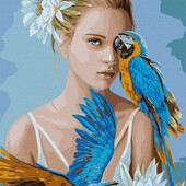 Картина по номерам Девушка с голубыми попугаями ©Ira Volkova 4802