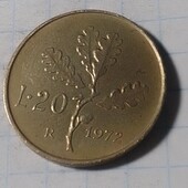 Монета Італії 20 лір 1972