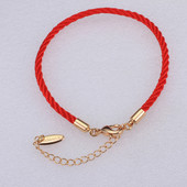 красный переплетенный браслет-оберег косичкой р. 17-20 см, позолота 585 пробы
