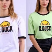 Женская молодежная футболка с крутым принтом B.Duck из хлопка в двух вариантах.