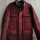 Zara men брендовая мужская стёганая куртка вставки экокожи размер М L
