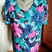 Яркая штапельная блуза с цветами, Хорватия, размер-L