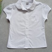 Дитяча біла літня блузка 5-6 років сорочка з коротким рукавом для дівчинки