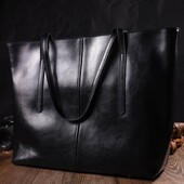 Жіноча шкіряна сумка шоппер чорного кольору Vintage