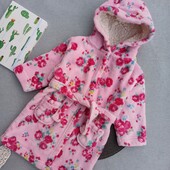 Дитячий рожевий плюшевий халат 9-12 міс махровий халат з капюшоном для дівчинки
