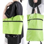 Універсальний складаний портативний візок-сумка для покупок на коліщатках, зелений
