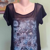 футболка женская комбинированная перед шифон+трикотаж.р 48-50