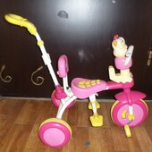 Велосипед детский трехколесный розовый с родительской ручкой на запчасти.