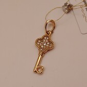 оригинальный кулон - золотой ключик с фианитами, на цепочку или браслет, позолота 585 пробы
