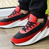 Мужские кроссовки трендовые Adidas Shark Black Red White на массивной подошве