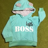 Худи скапюшоном и ушками little boss 86 размер. на 6 месяцев Н4575 длина 29см, рукав от горловины 31