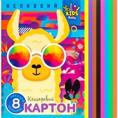 Кольоровий картон А4 неоновий односторонній у папці 8 аркушів "Мандарин"