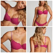 Hunkemöller! Красивий жіночий бюстгальтер з мереживом і камінцями в бретелі 85Д festival fuchsia! Ло