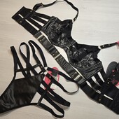 Hunkemoller private collection! "Шкіряний" жіночий комплект: бюстгальтер 80Д, Л розмір! Лот 35
