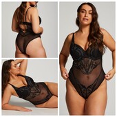 Hunkemoller! Шикарний жіночий боді з мереживом і срібною ниткою 90С caviar! Лот 459