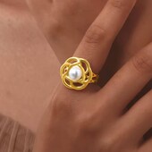 Відкрита каблучка кільце квітка, перлинка. Медзолото.