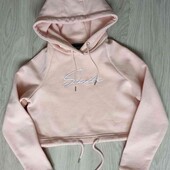 Siksilk стильный теплый укороченный худи с капюшоном цвет пудра размер евро 36/38