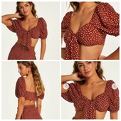 Hunkemoller! Укорочений жіночий топ з коротким рукавом Хл розмір rust brown! Лот 311
