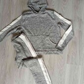 Boohoo стильный спортивный костюм цвет серый меланж размер XS S