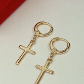 Красивые серьги-висюльки крестики. Позолота 585 пробы 18К.