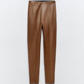 Эластичные коричневые облегающие брюки из экокожи Zara XL /32