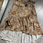 100% viscose Тигр принт збоку бант валани зад шлейф перед коротший