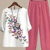 Комплект для Жінок Plus Size з принтом метелика 54 розмір