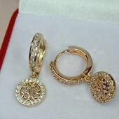 Красивые серьги-висюльки с фианитами. Позолота 585 пробы 18К.