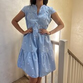 Жіноча котонова сукня до коліна в горошок, блакитна l/xl