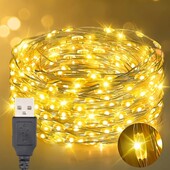 Світлодіодна гірлянда нитка роса, 50led, 5 м, теплий білий, USB