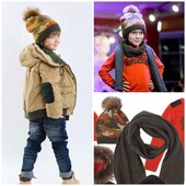 Новий Комплект з вовни ягня і хутра єнота Gulliver Двостороння шапка і шарф