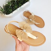 Розпродаж Босоніжки через палець з бантом бежеві