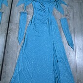 Розпродаж магазину! сукня блиск розріз по ніжці камінці зверху і валани є рукавички