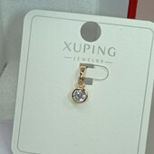 Красивый кулон камешек белый фианит в оправе, на цепочку или браслет. Позолота 585 пробы 18К.