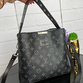 Чорна сумка еко шкіра сірі літери LV в стилі луі вітон