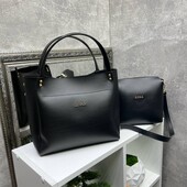 Комплект сумок клатч і велика сумка тоут чорний еко шкіра і з червоним краєм довгі і короткі ручки