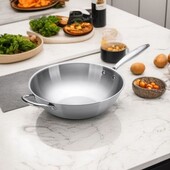 Нова велика пательня WOK із нержавіючої сталі з кришкою, діаметр 34 см.