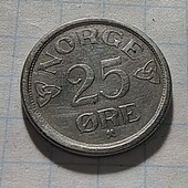 Монета Норвегії 25 ере 1957