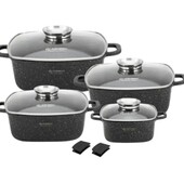 Шикарний набір каструль Edenberg 4 квадратні каструлі із алюмінію з кришками мармурове покриття