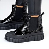 Стильные демисезонные челси ботинки на флисе 36,38,41р черн лаковые