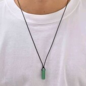 Кулон, амулет натуральний камінь, брусок на довгому чорному шнурку